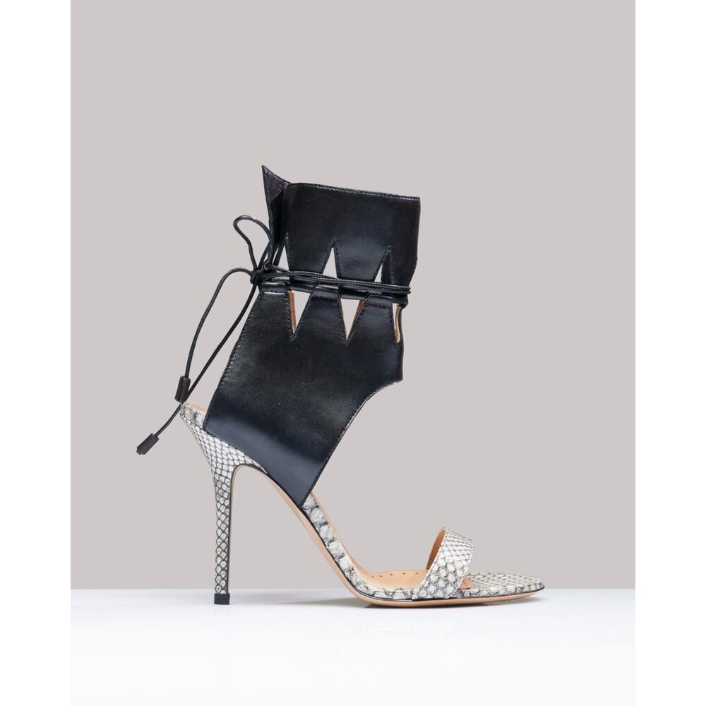 Alexa Wagner Leather Snake Skin Open Toe Sandals Black White Size 40